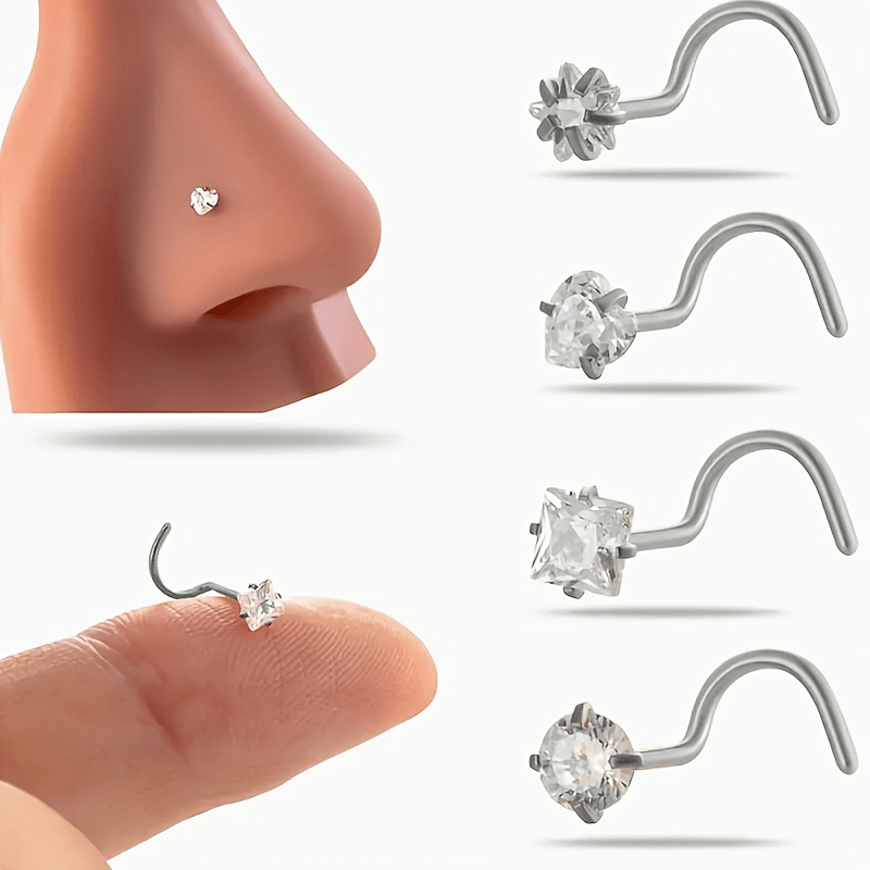 Set of Four Elegant Minimalist Stainless Steel Nose Rings
